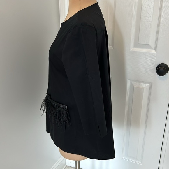 D. Exterior Black Poplin Feather Pocket Blouse - Picture 3 of 9